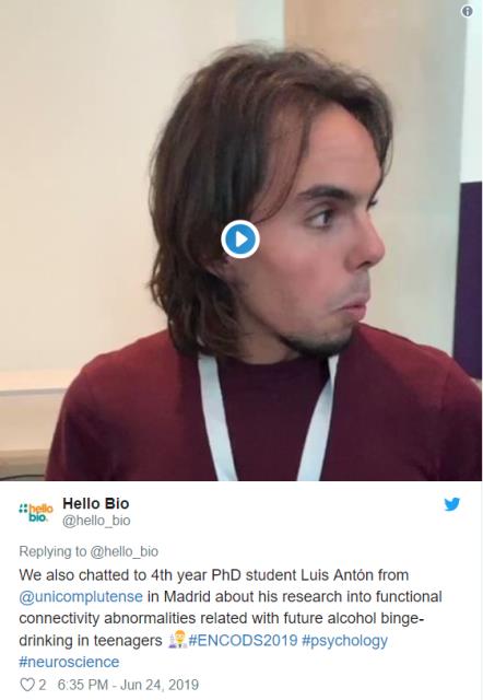 Luis Antón from Complutense in Madrid told us about his research into functional connectivity abnormalities related with future alcohol binge-drinking in teenagers